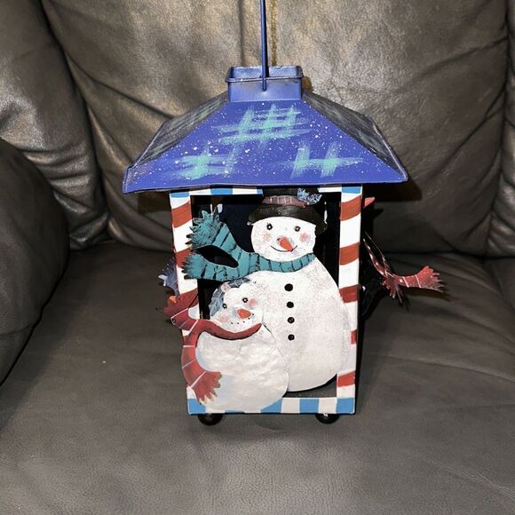 Tin Metal Snowman Candle Light Lantern Christmas Holiday Decor - Picture 3 of 7